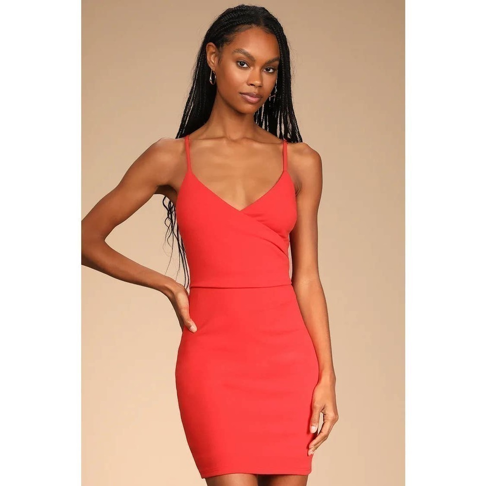 Lulu's Red Wrap-Front Spaghetti Strap Mini Dress